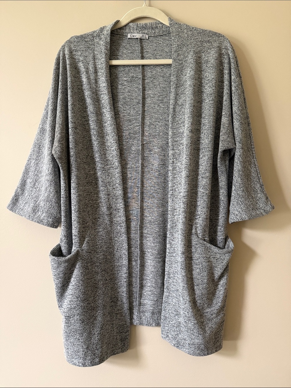 Dex Heather Gray Open-Front Knit Cardigan with Pockets